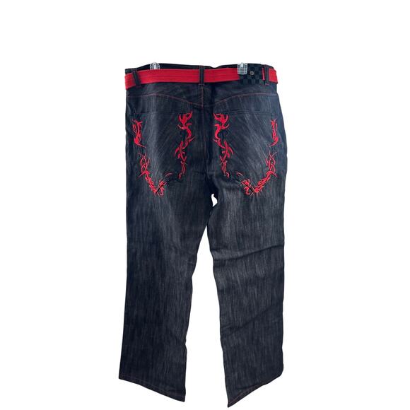 Russo Y2K Red Tribal Embroidered Dark Wash Jeans W40 L 34 - Picture 2 of 5
